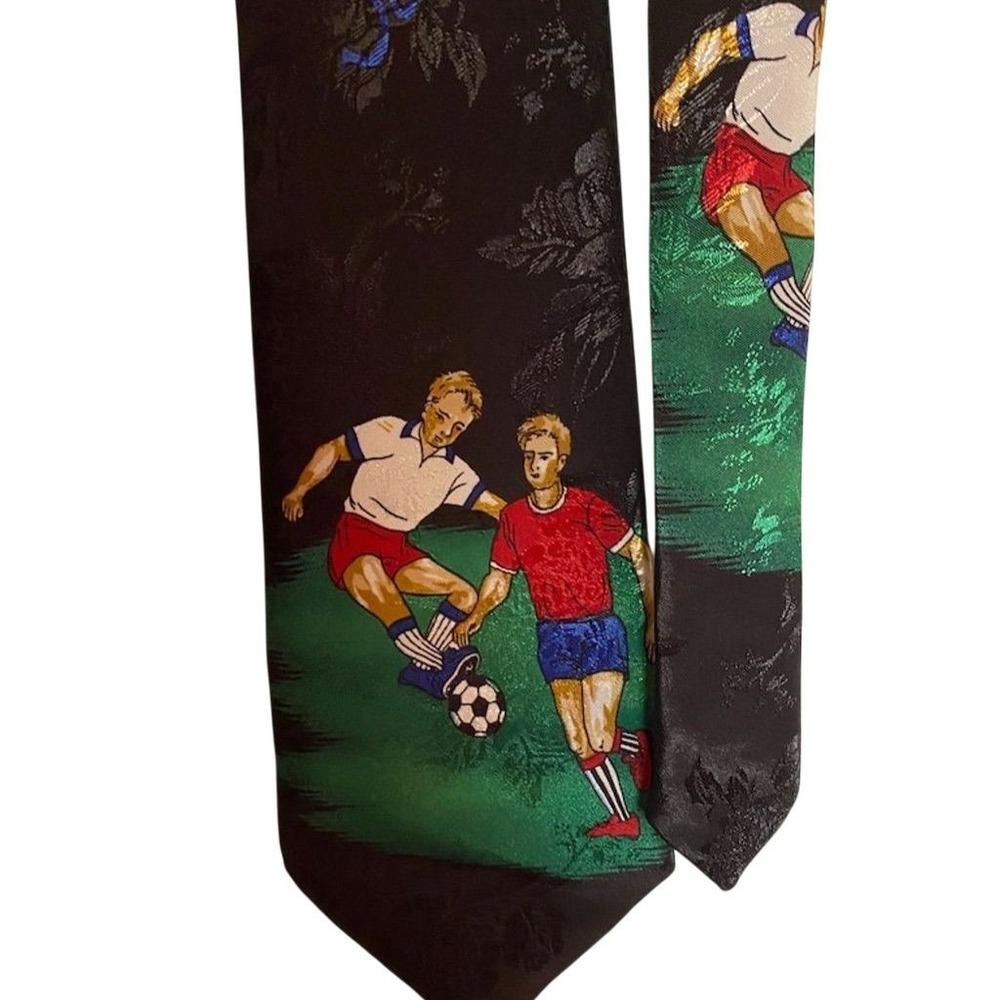 Fun! Florence Men's Vintage Soccer Floral‎ Necktie Black One Size 1990s
